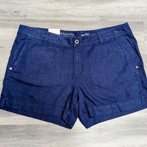 NWT Linen Blend Shorts Size 16 Navy Stretch